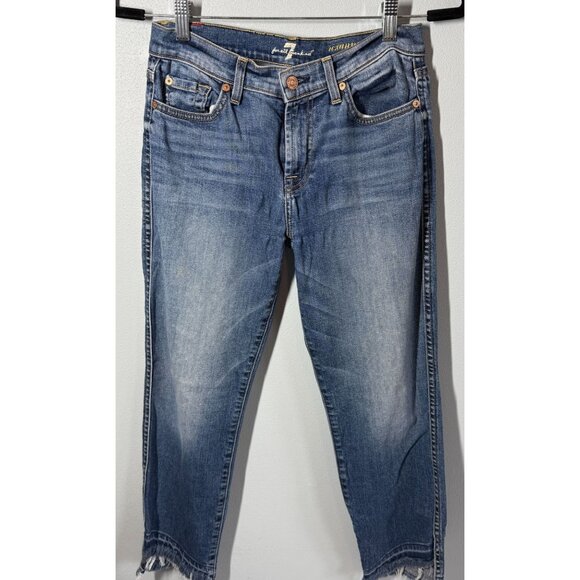 7 For All Mankind Denim - 7 For All Mankind Roxanne Ankle Jeans Womens 27 Frayed Hem Cropped Medium Wash